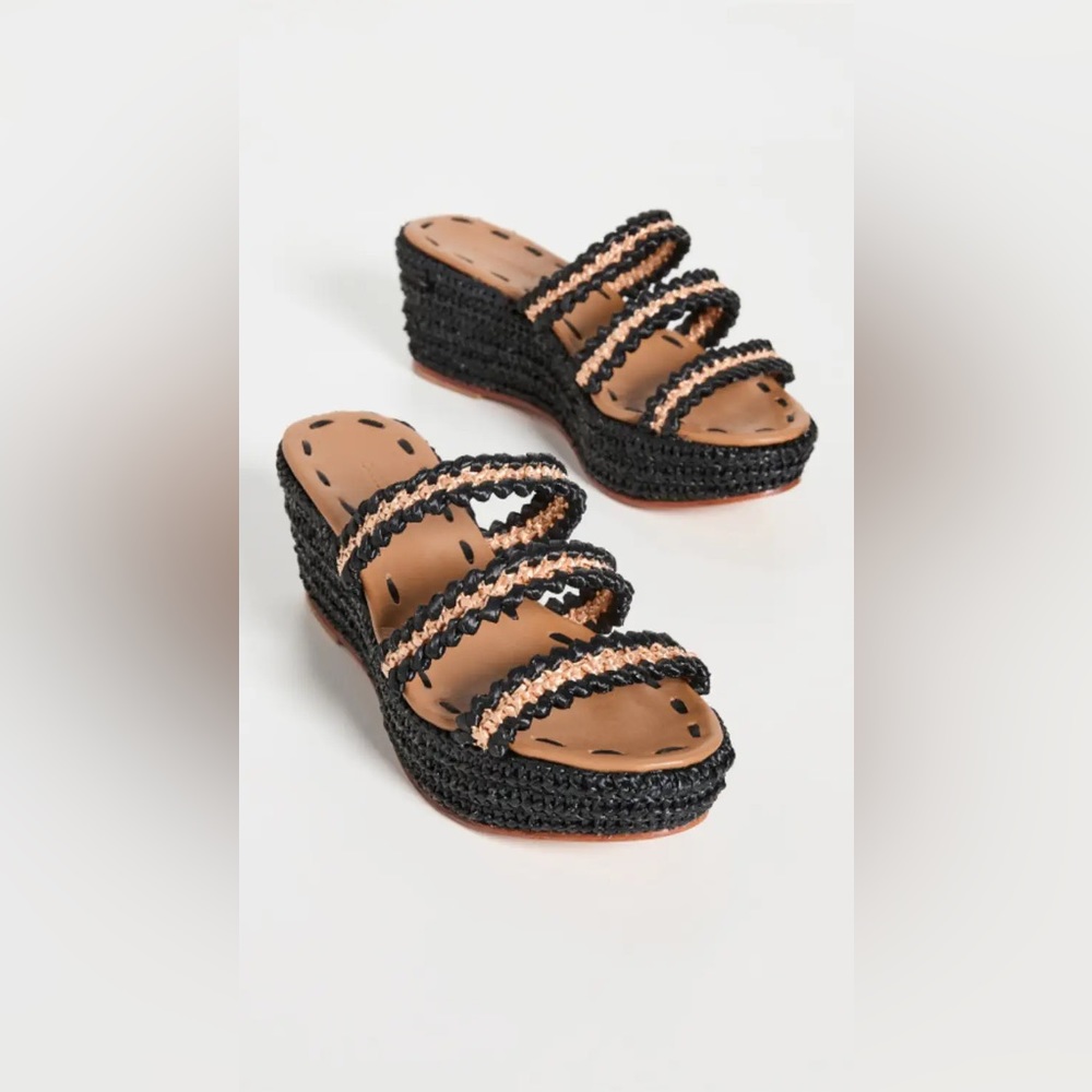 Carrie Forbes Said Wedge Sandal Sz 39 Braided Jute Leather Designer